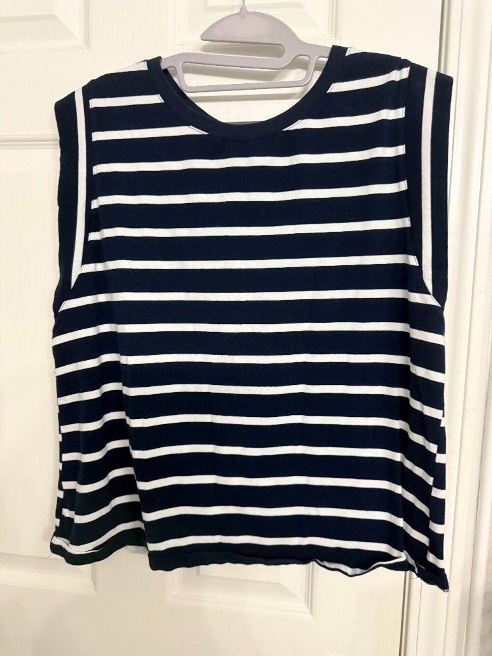 WIHOLL Navy & White Striped Muscle Tank Top Sleeveless Tee XL